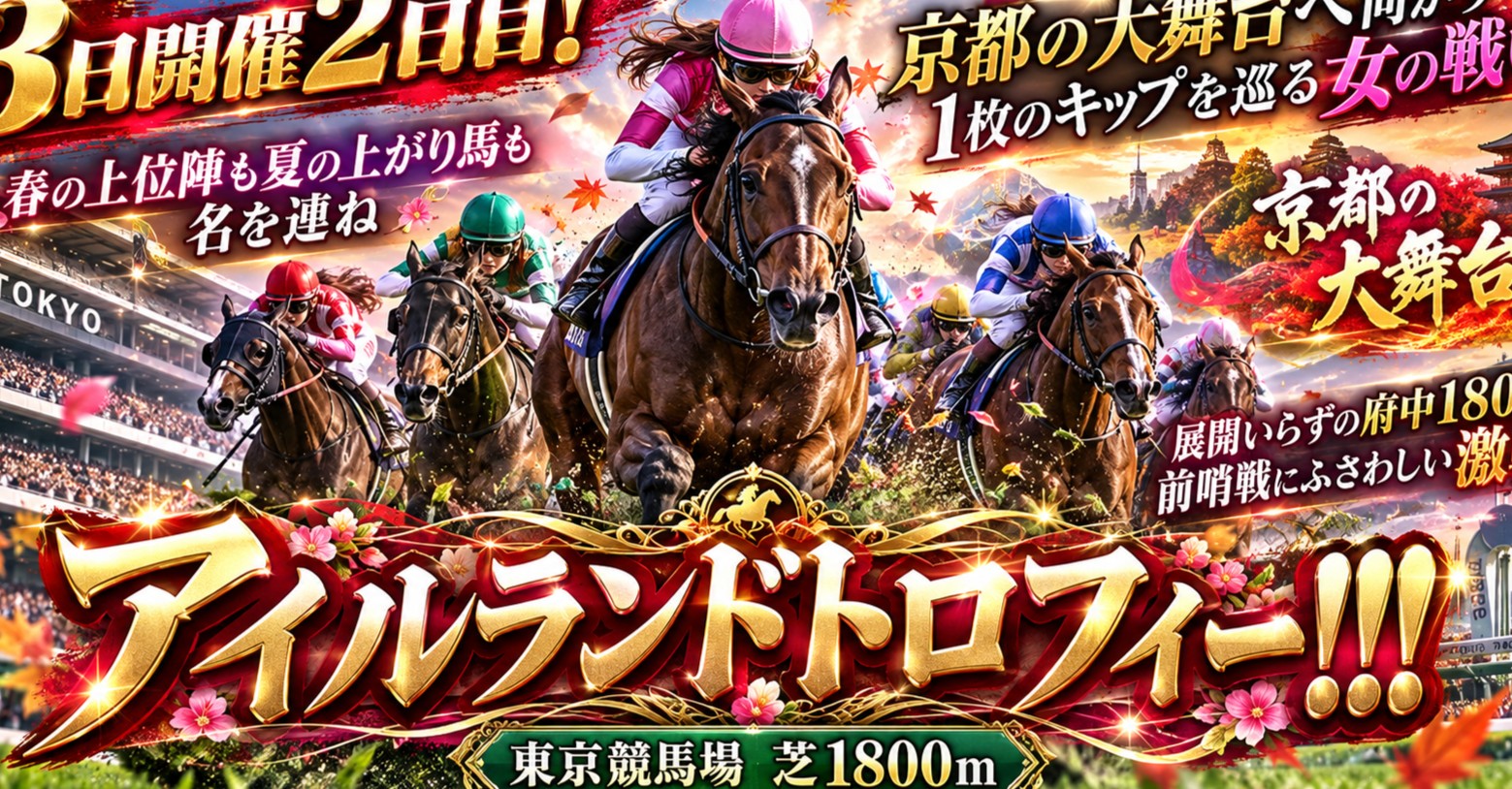 3日開催2日目!京都の大舞台へ向かう1枚のキップを巡る女の戦い!春の上位陣も夏の上がり馬も名を連ね、展開いらずの府中1800で前哨戦にふさわしい激戦が期待されるアイルランドトロフィー!!!