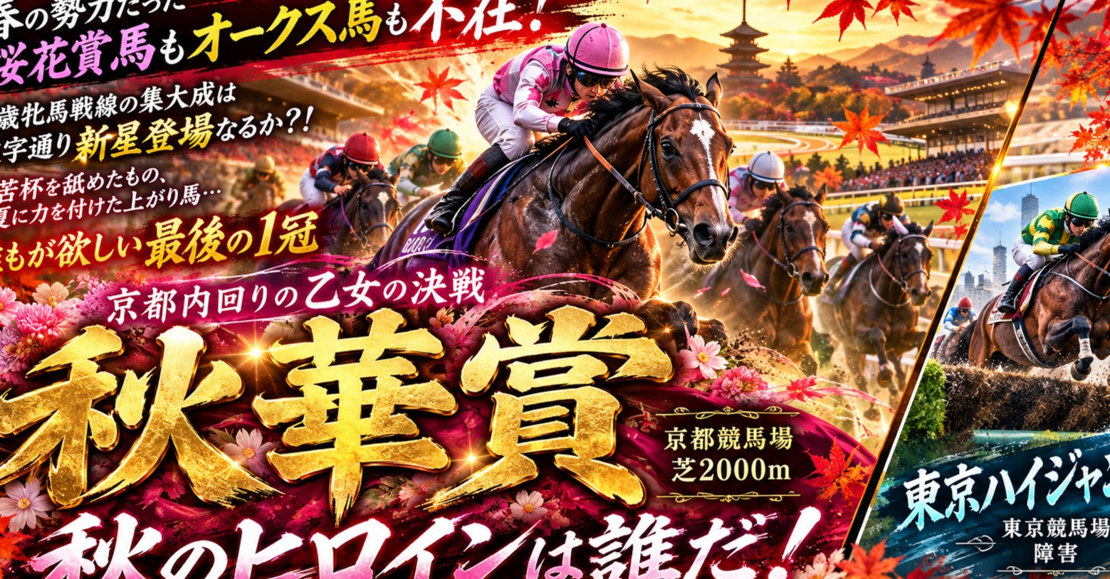 春の勢力だった桜花賞馬もオークス馬も不在!3歳牝馬戦線の集大成は文字通り新星登場なるか?!春苦杯を舐めたもの、夏に力を付けた上がり馬…誰もが欲しい最後の1冠、京都内回りの乙女の決戦、秋華賞!!!東京ハイジャンプをそっと添えて!!!