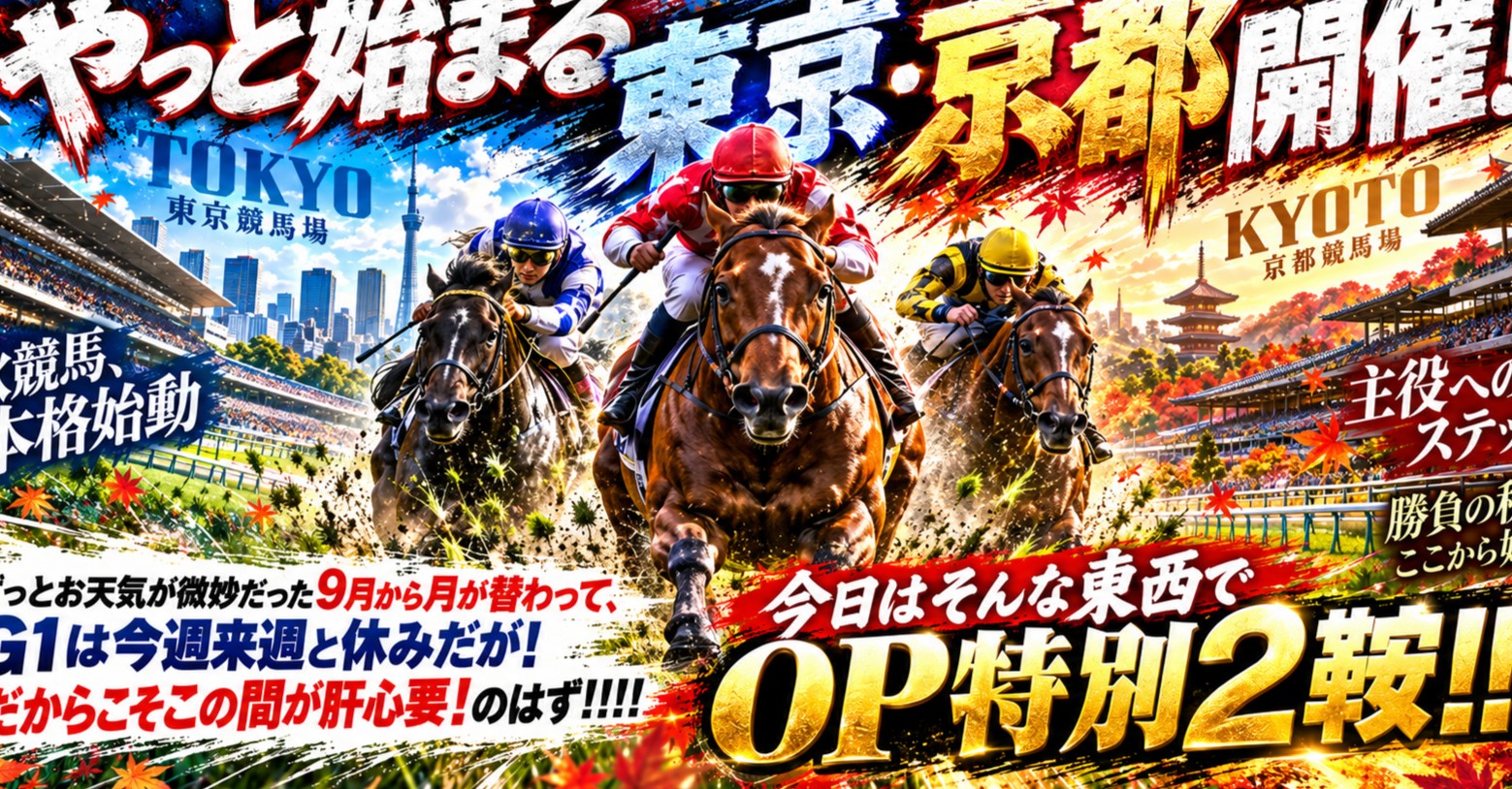 ずっとお天気が微妙だった9月から月が替わって、やっと始まる東京、京都開催!G1は今週来週と休みだが!だからこそこの間が肝心要!のはず!!!今日はそんな東西でOP特別2鞍!!!